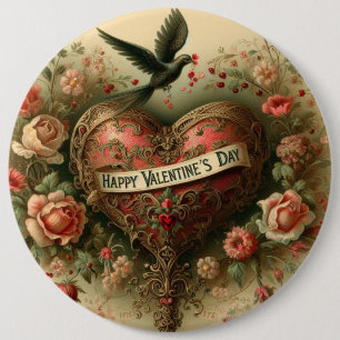 Vintage/retro/Victorian Valentine's day heart 6 Cm Round Badge