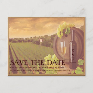 Vintage Retro Vineyard Sunset Save The Date Announcement Postcard