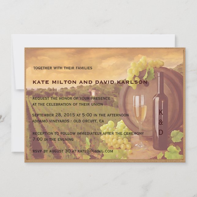Vintage Retro Vineyard Sunset Wedding Invite (Front)