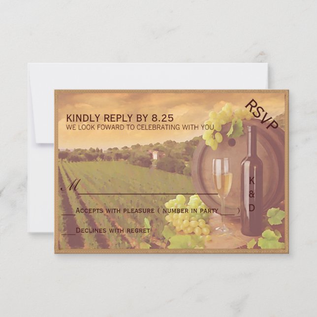 Vintage Retro Vineyard Sunset Wedding RSVP Card (Front)