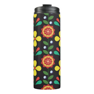 Vintage retro vintage flower vertical lines seamle thermal tumbler