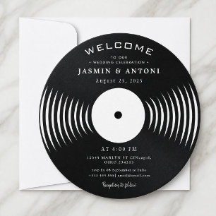 Vintage Retro Vinyl Record QR Wedding Invitation