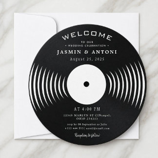 Vintage Retro Vinyl Record QR Wedding Invitation
