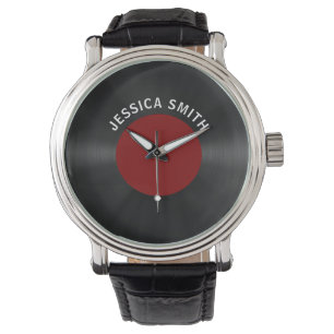 Vintage Retro Vinyl Record (Red) Personalised Watch