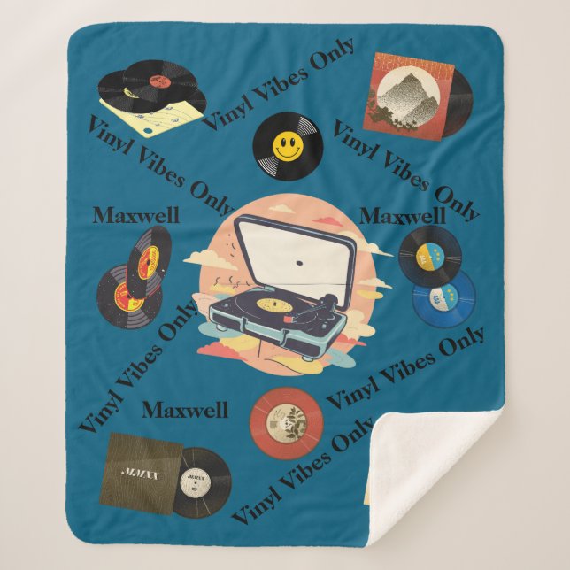 vintage retro vinyl Sherpa Blanket (Front)