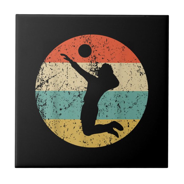 Vintage Retro Volleyball Player Ceramic Tile (Front)