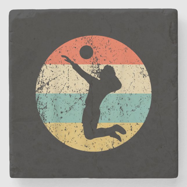 Vintage Retro Volleyball Player Stone Coaster (Front)