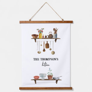 Vintage Retro Watercolor Kitchen Utensils Hanging Tapestry