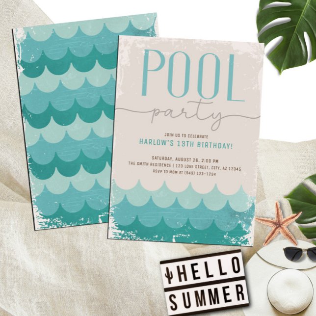Vintage Retro Waves Pool Party Birthday Invitation (Creator Uploaded)