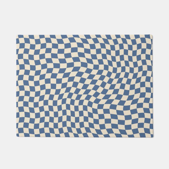Vintage Retro Wavy Checkered Pattern Doormat (Front)