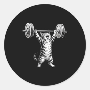 Vintage Retro Weight Lifting Gym Funny Cat Deadlif Classic Round Sticker