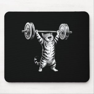 Vintage Retro Weight Lifting Gym Funny Cat Deadlif Mouse Pad