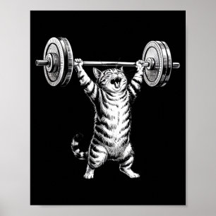 Vintage Retro Weight Lifting Gym Funny Cat Deadlif Poster