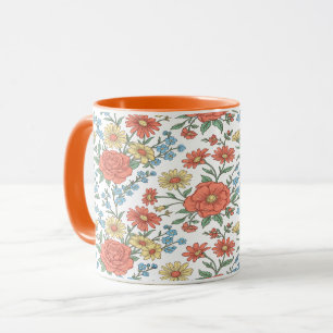 Vintage Retro Wildflower Meadow Orange Two-Tone Mug