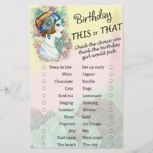 Vintage Retro Woman Birthday this or that game