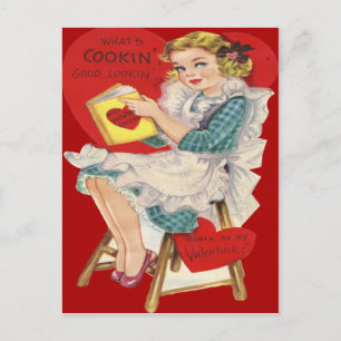 Vintage Retro Woman Cooking Valentine Card