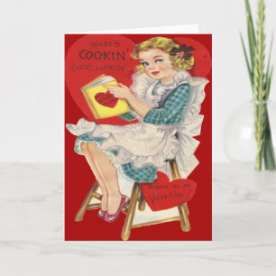 Vintage Retro Woman Cooking Valentine Card