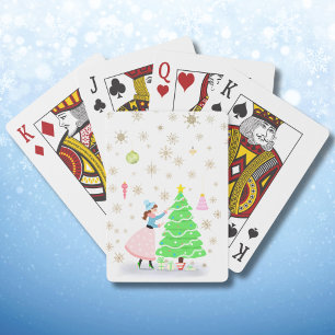 Vintage Retro Woman Decorating Christmas Tree Playing Cards