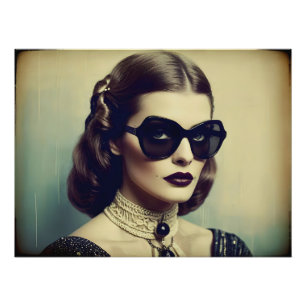 Vintage retro woman photo print