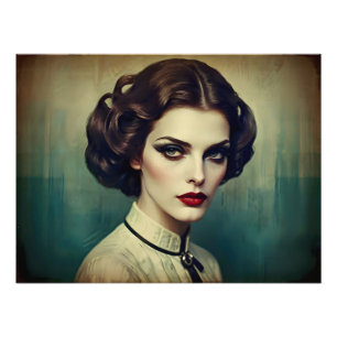 Vintage retro woman photo print
