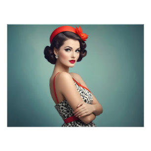 Vintage retro woman photo print