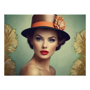 Vintage retro woman photo print