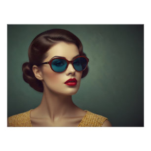 Vintage retro woman photo print