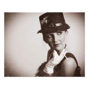 Vintage retro woman photo print