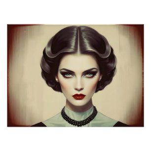 Vintage retro woman photo print