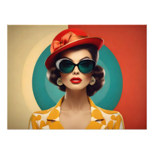 Vintage retro woman photo print