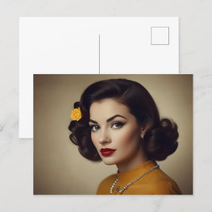 Vintage retro woman postcard