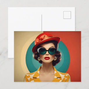 Vintage retro woman postcard