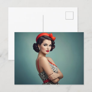 Vintage retro woman postcard