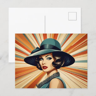 Vintage retro woman postcard