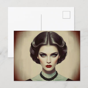 Vintage retro woman postcard