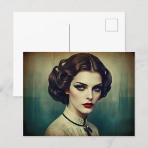 Vintage retro woman postcard