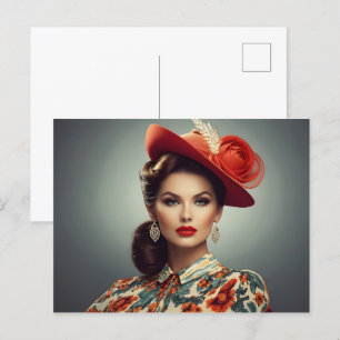 Vintage retro woman postcard