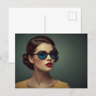 Vintage retro woman postcard