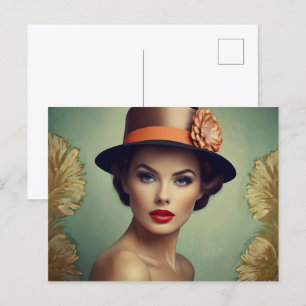 Vintage retro woman postcard