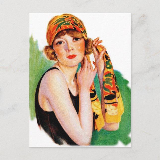 Vintage Retro Women 20s Deco Flapper Girl Pin Up Postcard (Front)