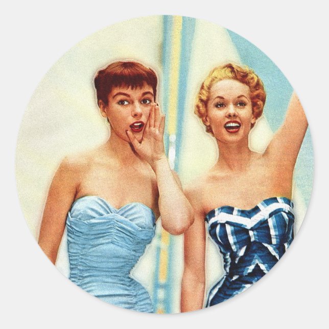 Vintage Retro Women 60s Swimwear Surfs Up! Classic Round Sticker (Front)