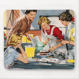 Vintage Retro Women Ad Let's Bake a Cake Mouse Pad