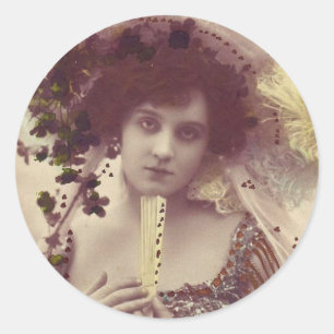 Vintage Retro Women French Victorian Woman Classic Round Sticker
