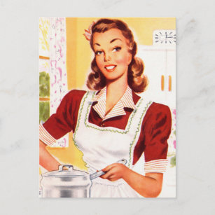 Vintage Retro Women Kitsch 50s Kitchen Magic Postcard