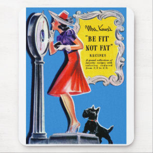 Vintage Retro Women Kitsch Be Fit, Not Fat Book Mouse Pad