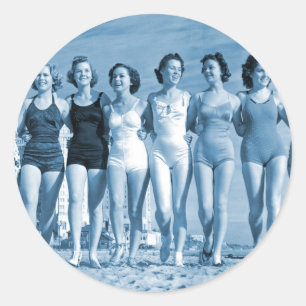 Vintage Retro Women Kitsch Surfing Beach Nuts Classic Round Sticker