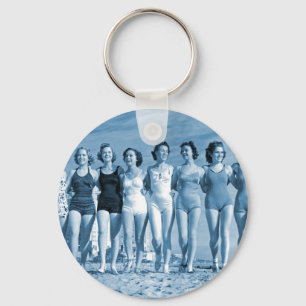 Vintage Retro Women Kitsch Surfing Beach Nuts Key Ring