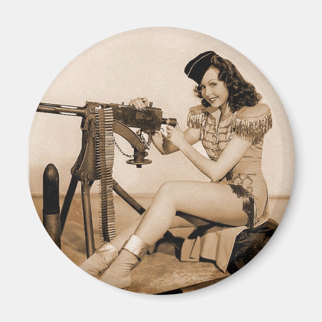 Vintage Retro Women Machine Gunner Girl Magnet (Front)