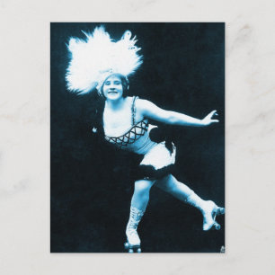 Vintage Retro Women Rollerskating Queen Postcard