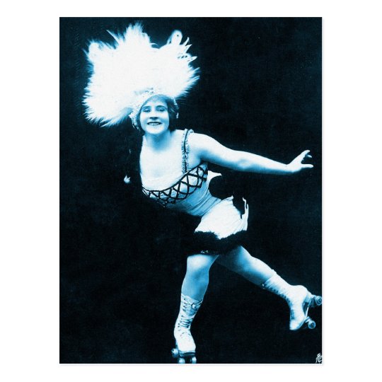 Vintage Retro Women Rollerskating Queen Postcard